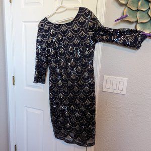 ART DECO Cocktail Dress | 10 | Navy / Silver | STRETCH | WASHABLE! | Sangria